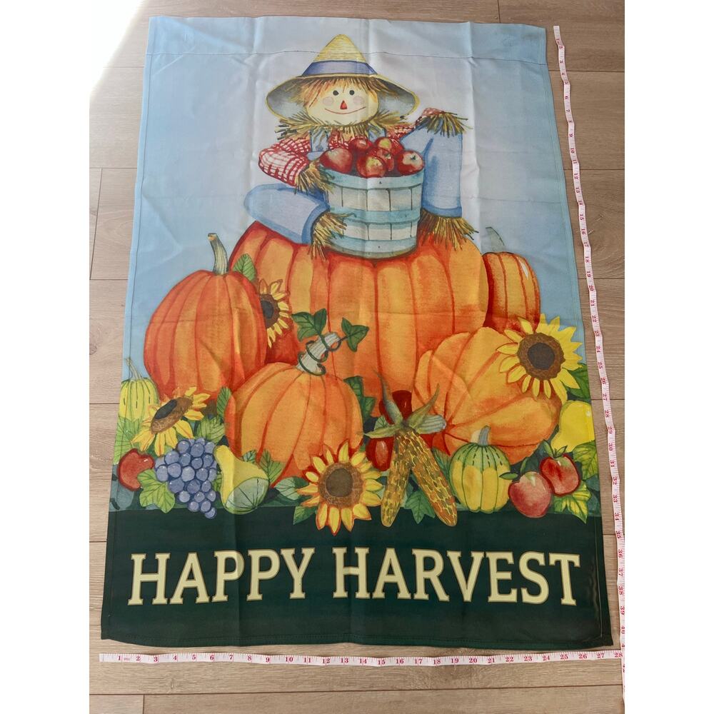 Vintage Outdoor Flag Thanksgiving Pumpkin Scarecrow Happy Harvest Autumn JL